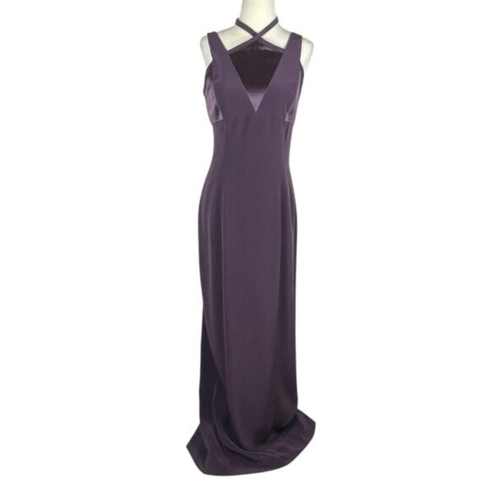 ADRIANNA PAPELL Prom Y2K Babydoll Halter Mermaid Plum Wine Gown Maxi Dress 8 ALT